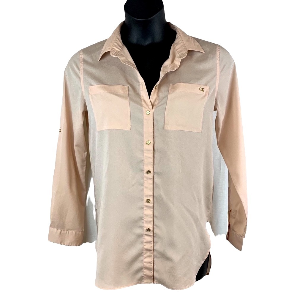 Calvin Klein sheer roll tab button down dress shirt , size L